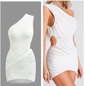 MICAS One Shoulder Cut Out Stripe Pattern Knit Mini Dress